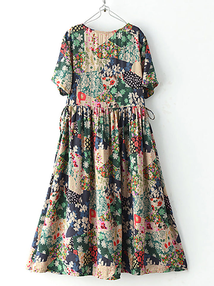 Odelia™ | Vintage Patchwork Floral Midi Dress
