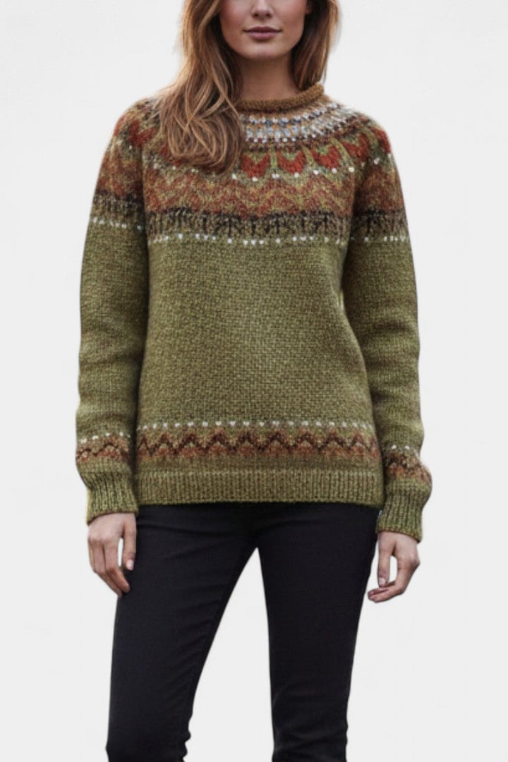 Yanaëlle Chunky Knit Jacquard Sweater with Crew Neck