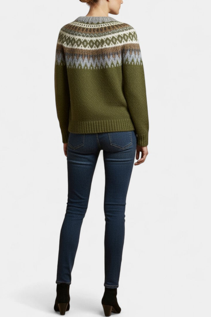 Maréva Chunky Knit Jacquard Sweater with Round Neckline