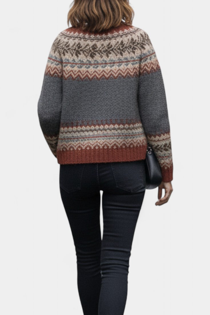 Sancia Classic Thick Knit Jacquard Cardigan with Button-Up Design