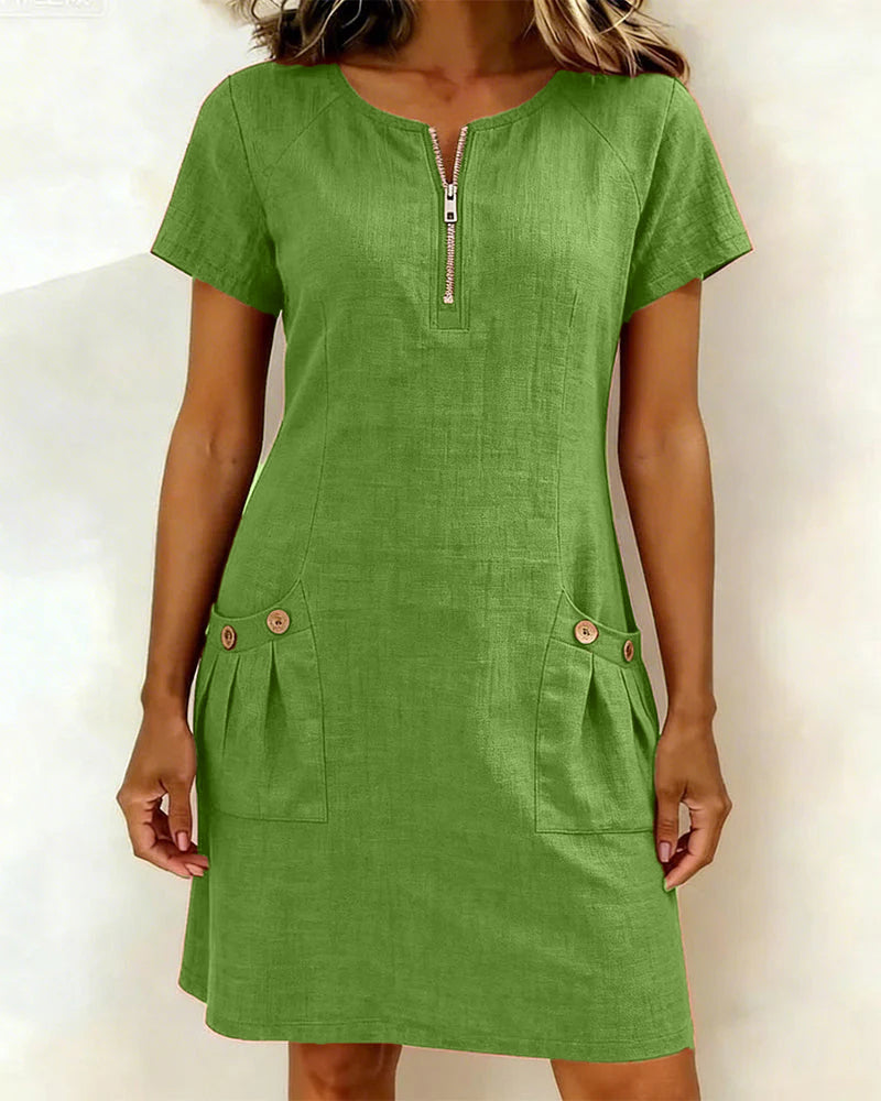 Noelia™ - Elegant Front Zipper Pocket Dress