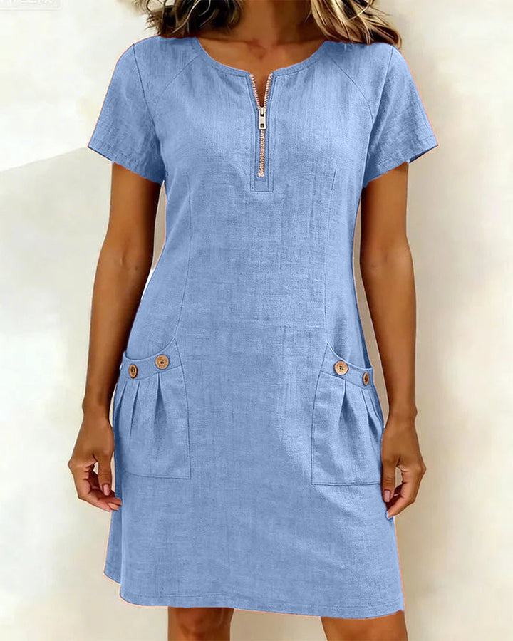 Noelia™ - Elegant Front Zipper Pocket Dress