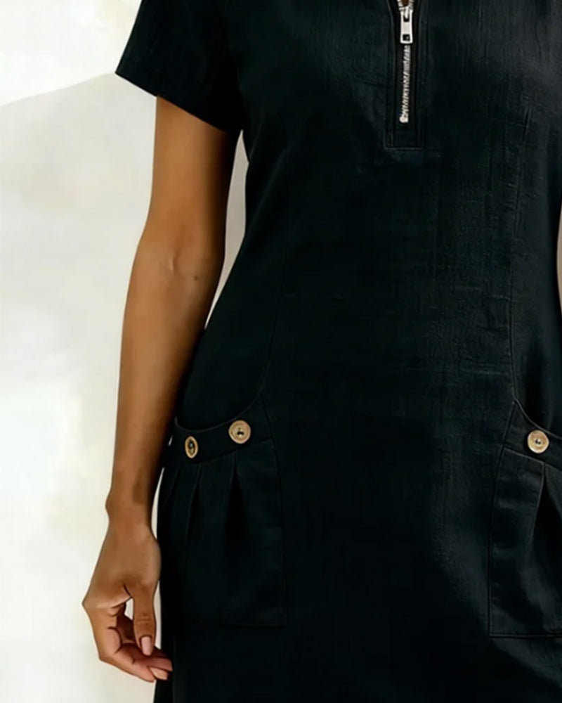 Noelia™ - Elegant Front Zipper Pocket Dress