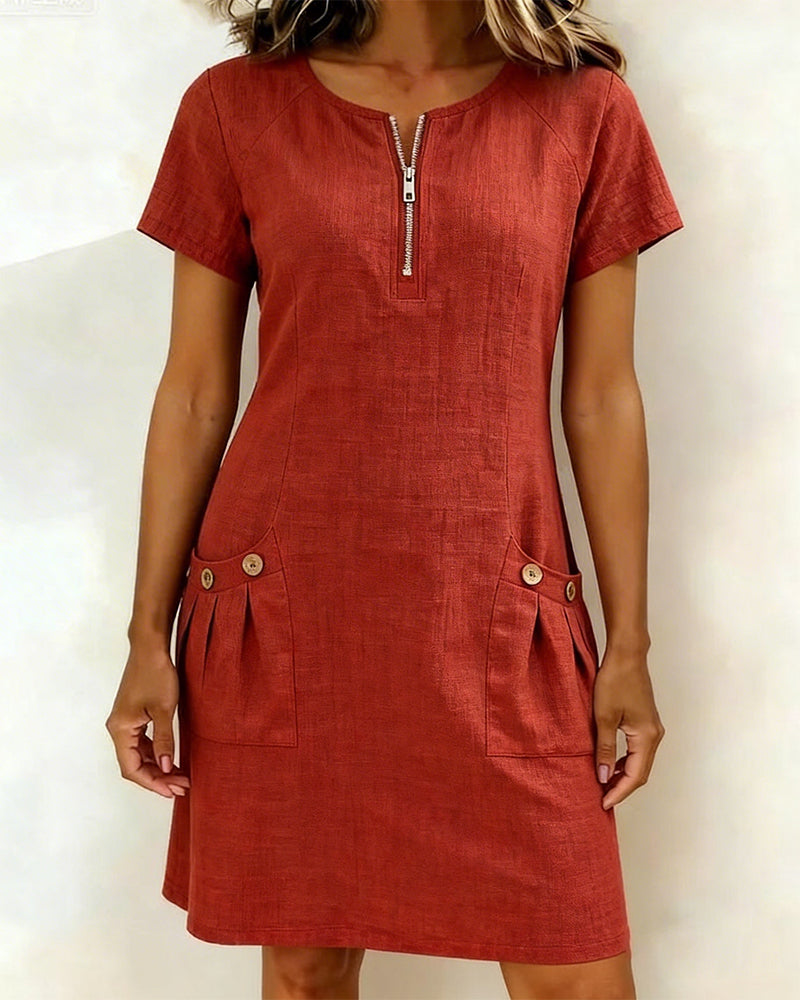 Noelia™ - Elegant Front Zipper Pocket Dress