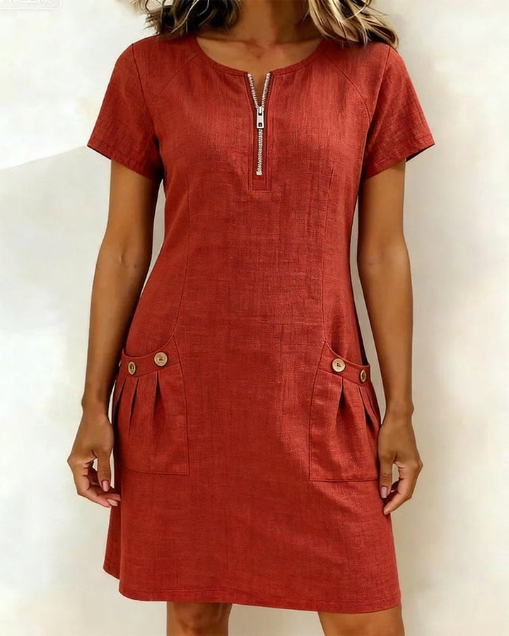 Noelia™ - Elegant Front Zipper Pocket Dress