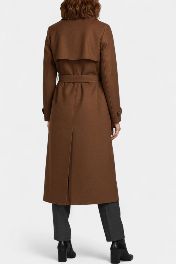Leelie Adjustable Belted Maxi Trench Coat in Synthetic Suede