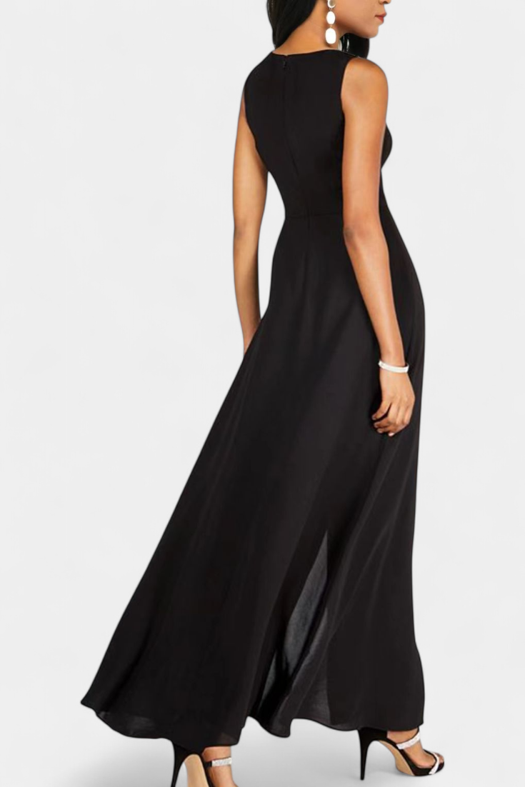 Alicia Two-Tone Sleeveless Layered Long Set with Flared Pants
