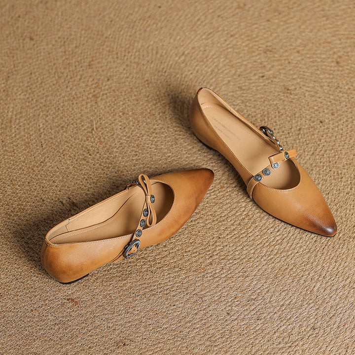 Stacy Genuine Leather Pointed Toe Flats