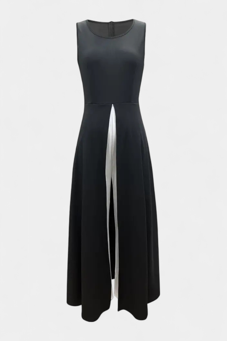 Alicia Two-Tone Sleeveless Layered Long Set with Flared Pants