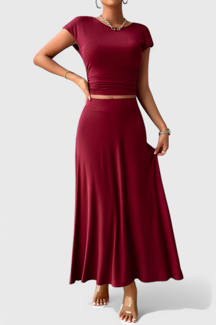Anastasia Ruffled Top and Flowing Skirt Two-Piece Set