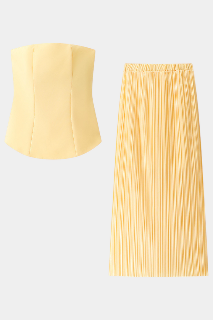 Clarita Strapless Bandeau Top with Pleated Skirt Set