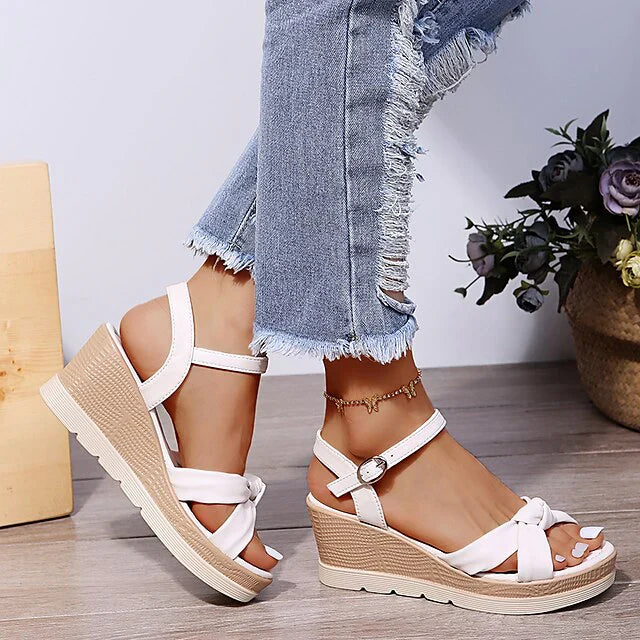 Women's Sandals with Knot Detail and Buckle Closure