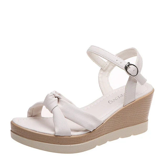 Women's Sandals with Knot Detail and Buckle Closure