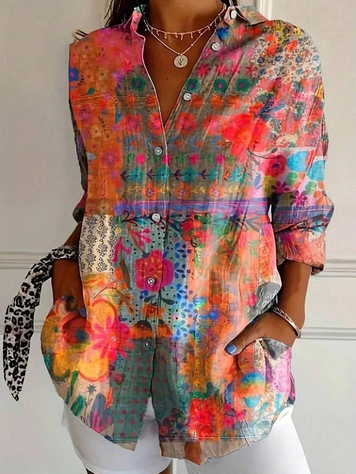 Lorena | Elegant Long Sleeve With Colorful Pattern Shirt