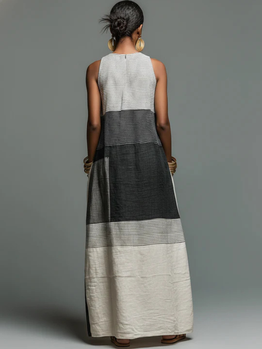 Nadia™ | Colour Block Stripe Sleeveless Maxi Dress