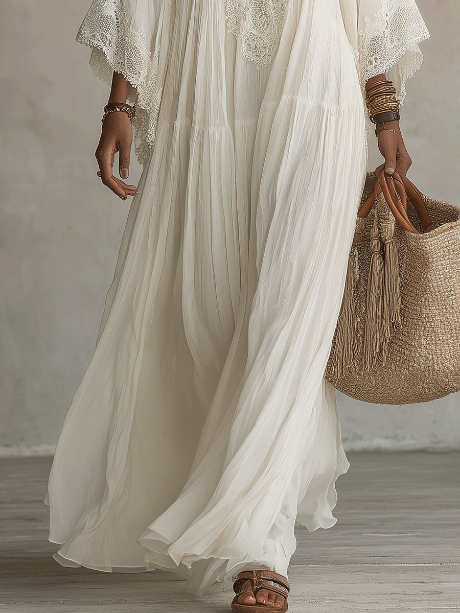 Hilary™ | Elegant Lace Trim Maxi Dress