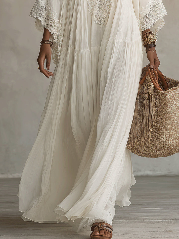 Hilary™ | Elegant Lace Trim Maxi Dress