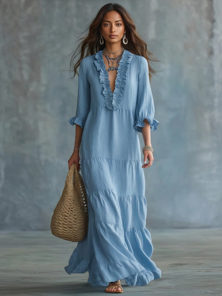 Claudia™ | Elegant Ruffle Neck Maxi Dress