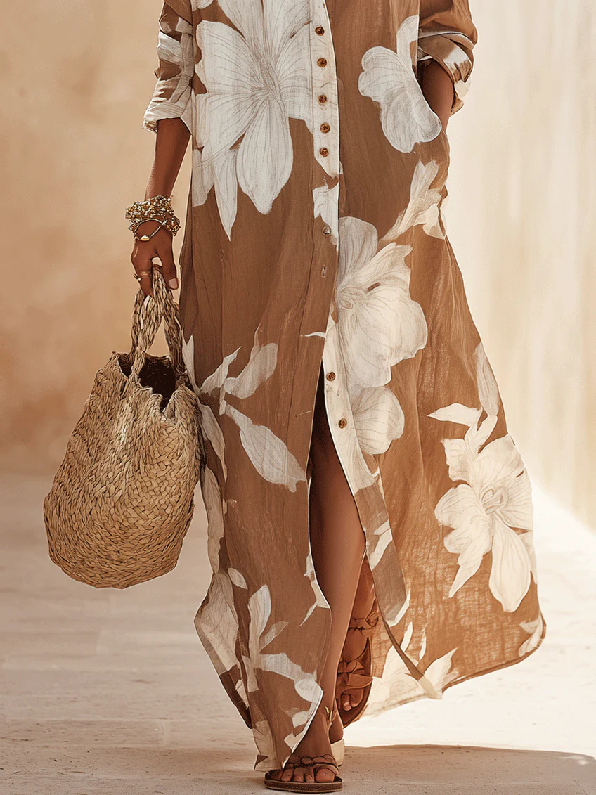 Elettra™ | Elegant Floral Button Maxi Dress