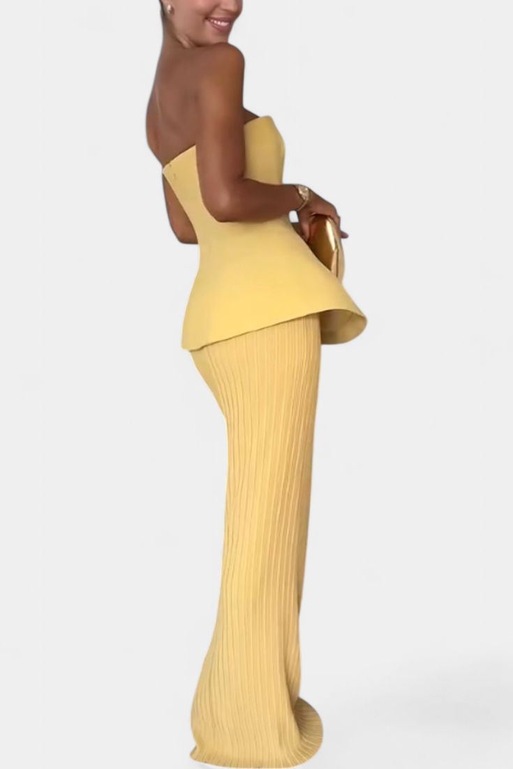 Clarita Strapless Bandeau Top with Pleated Skirt Set