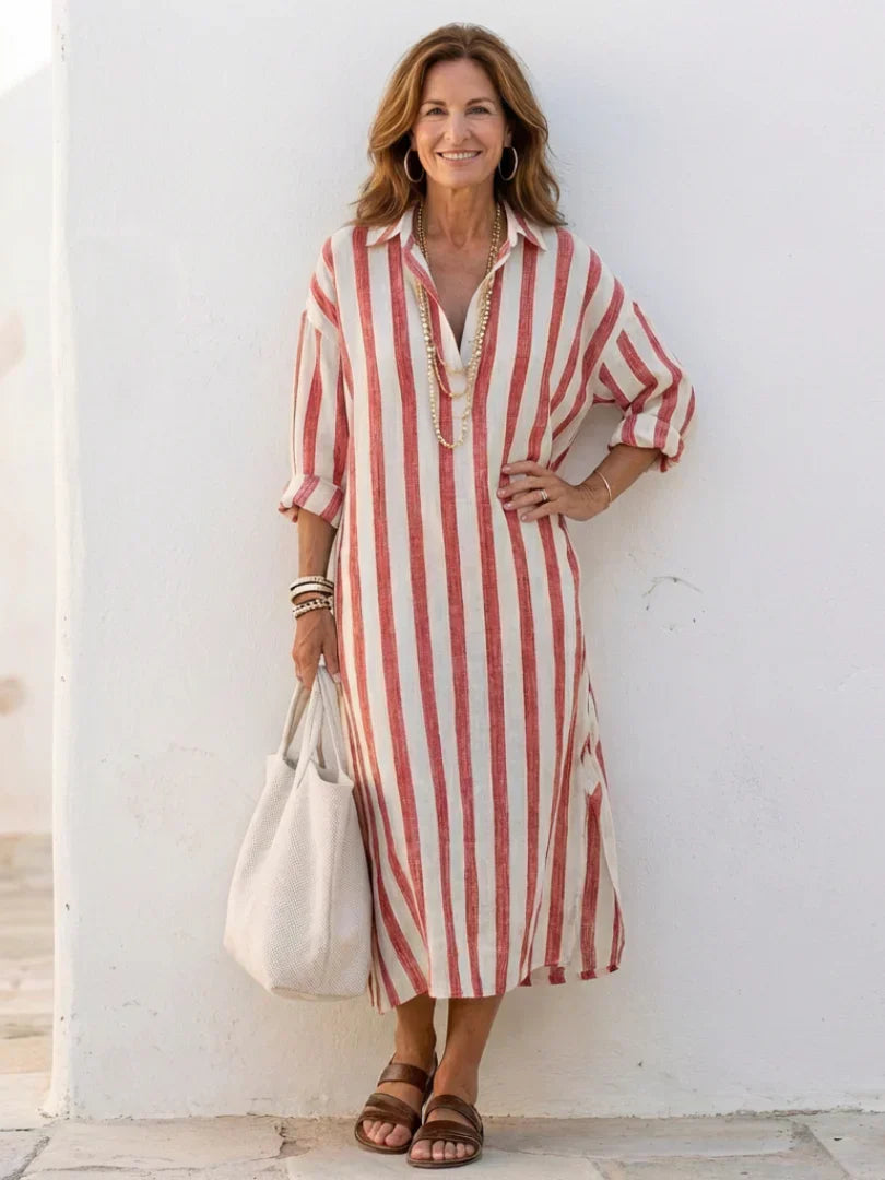 Striped Midi Shirt Dress | V-Neck Women's Summer