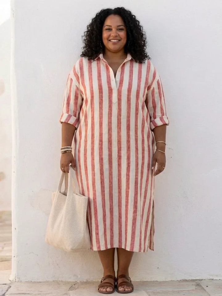 Striped Midi Shirt Dress | V-Neck Women's Summer