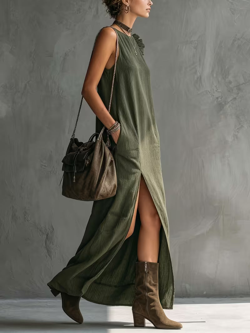 Emara™ | Elegant Ruffle Detail Maxi Dress