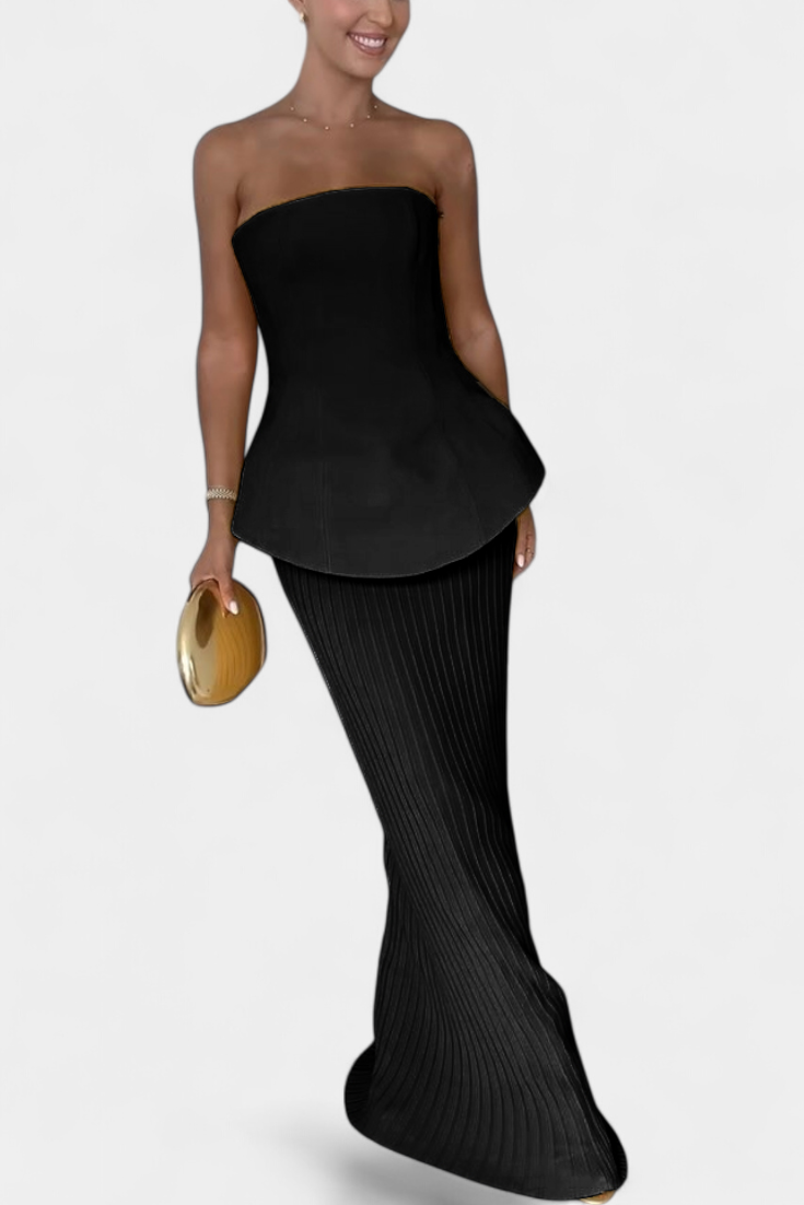 Clarita Strapless Bandeau Top with Pleated Skirt Set