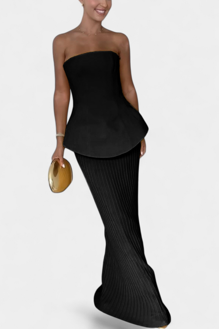 Clarita Strapless Bandeau Top with Pleated Skirt Set