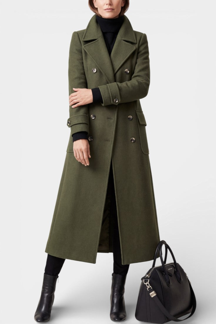 Elegant Double-Breasted Franka Long Wool Coat with Tailored Fit