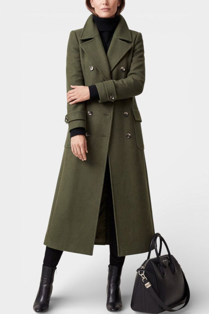 Elegant Double-Breasted Franka Long Wool Coat with Tailored Fit
