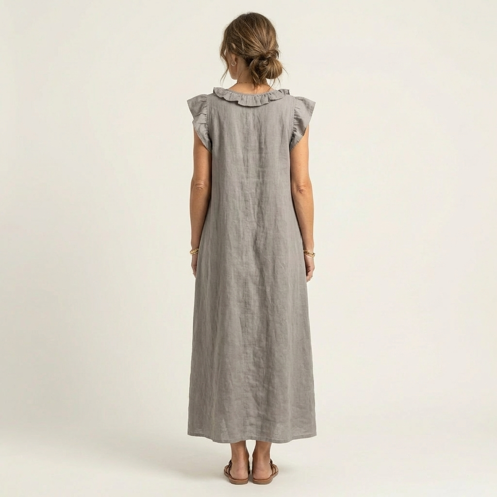 Roselia | Ruffle V-Neck Linen Maxi Dress