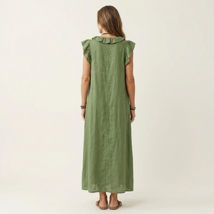 Roselia | Ruffle V-Neck Linen Maxi Dress