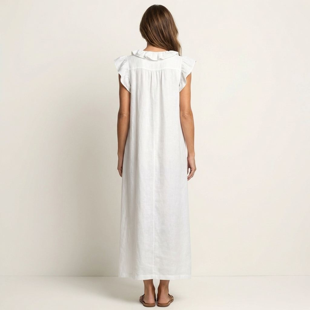 Roselia | Ruffle V-Neck Linen Maxi Dress