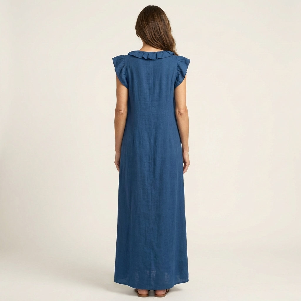 Roselia | Ruffle V-Neck Linen Maxi Dress