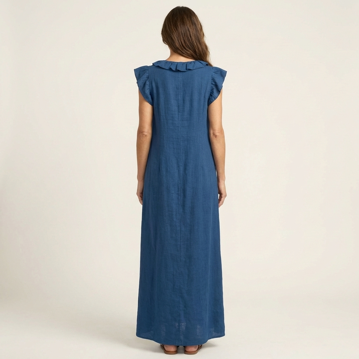 Roselia | Ruffle V-Neck Linen Maxi Dress