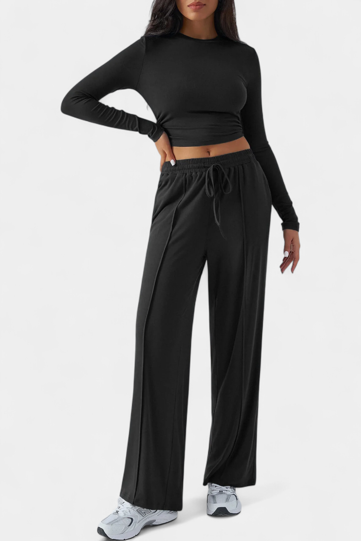 Celaen Elastic-Fit Viscose Yoga Set with Round Neck