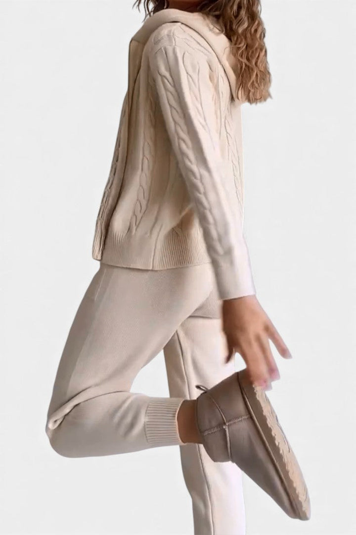 Perdita Cardigan & Twisted Jacquard Pullover Set - Casual Ensemble