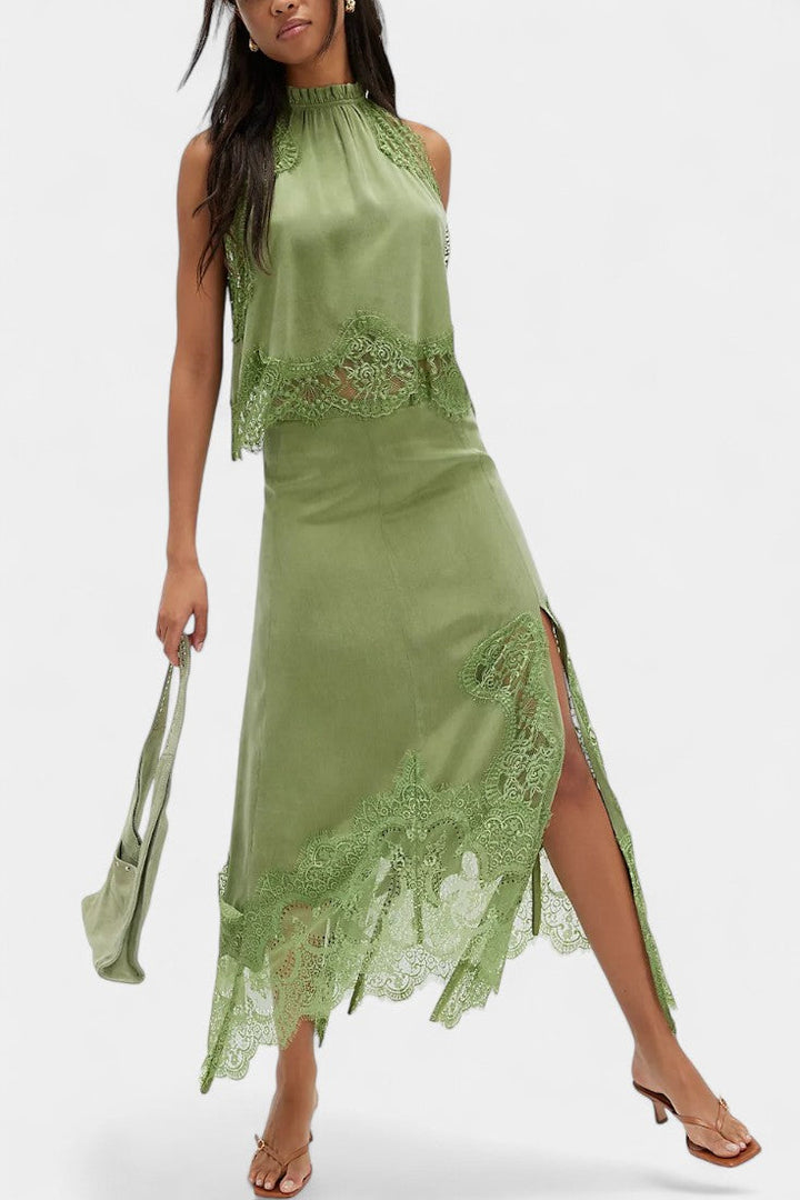 Coralena Midi Lace Skirt with Matching Top