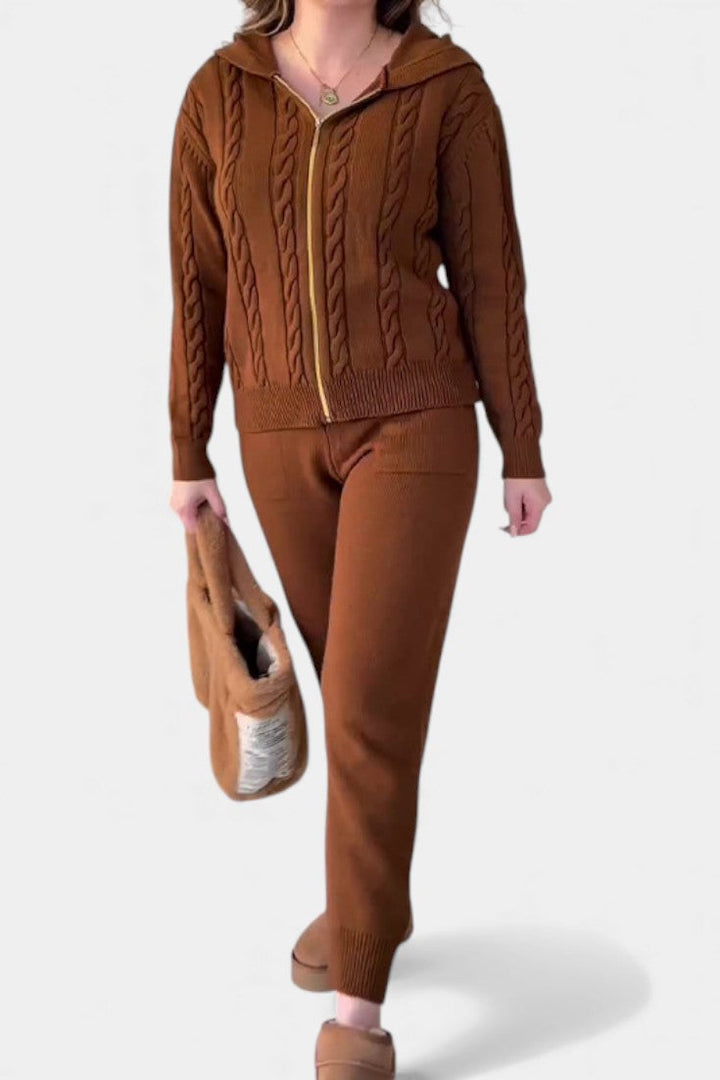 Perdita Cardigan & Twisted Jacquard Sweater Set - Casual Style