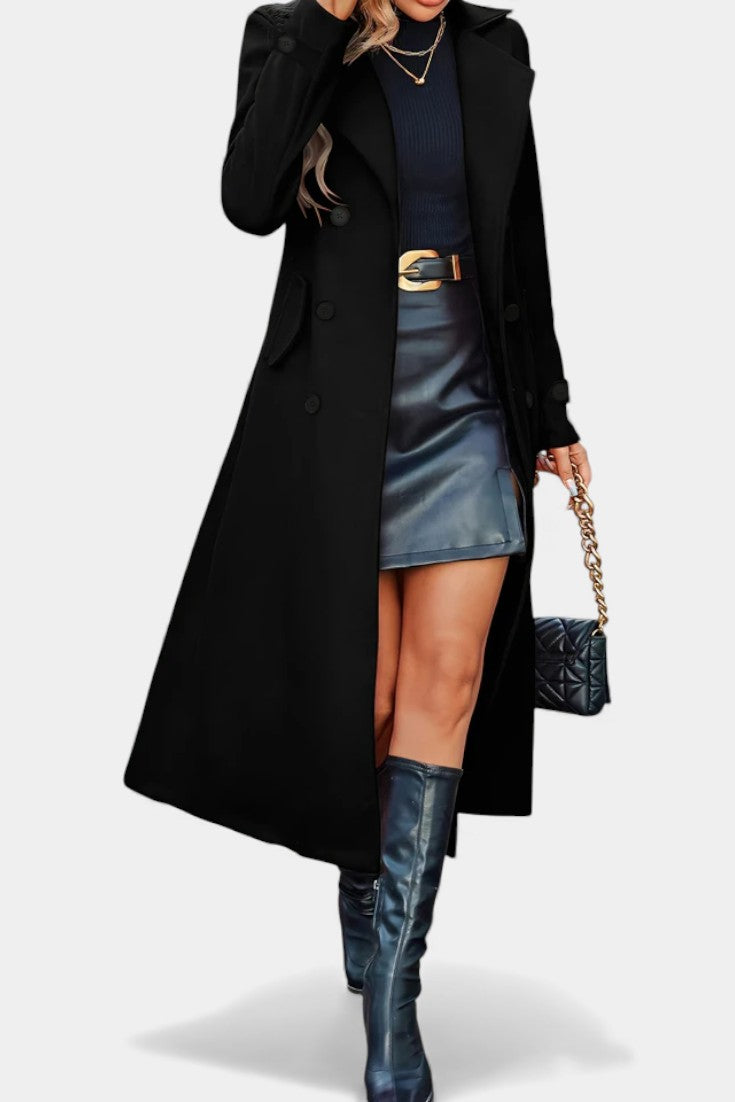 Naïssa Double-Breasted Coat with Long Notched Lapels