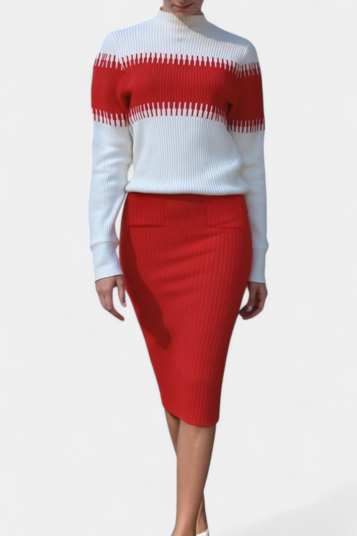 Sidonie Two-Tone Long Sleeve Midi Knit Dress Ensemble