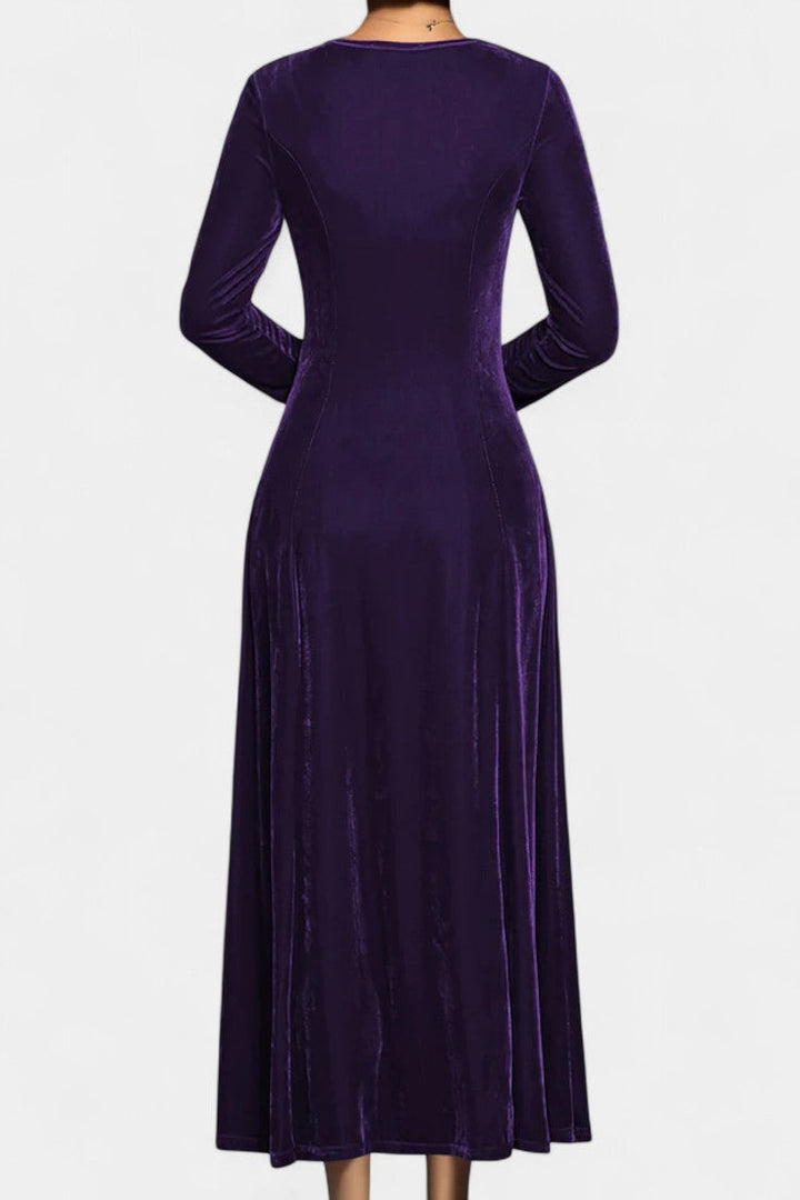 Tiphaine Round Neck Long Sleeve Velvet Maxi Dress