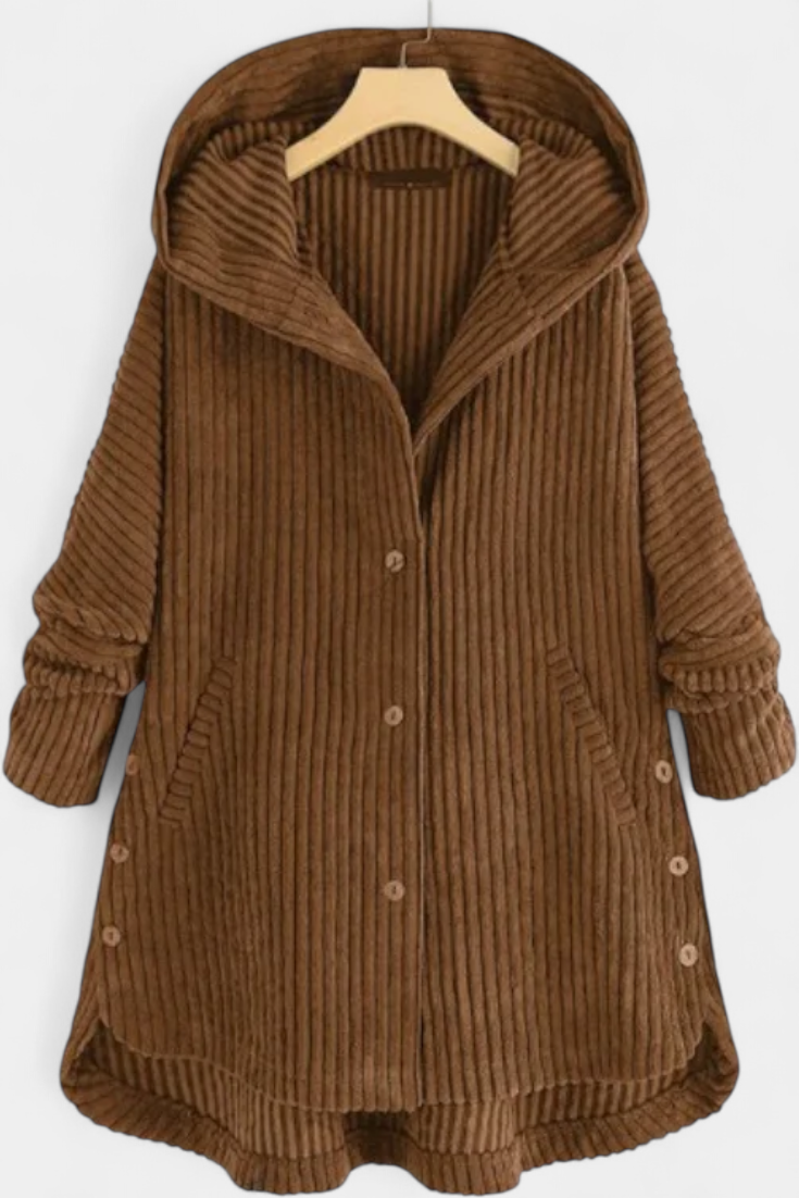Taia Corduroy Coat Featuring a Cozy Hood