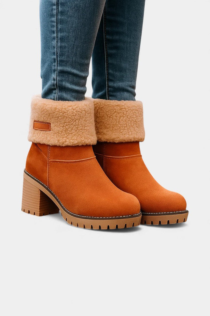 Luise Sienna Faux Fur Block Heel Ankle Boots