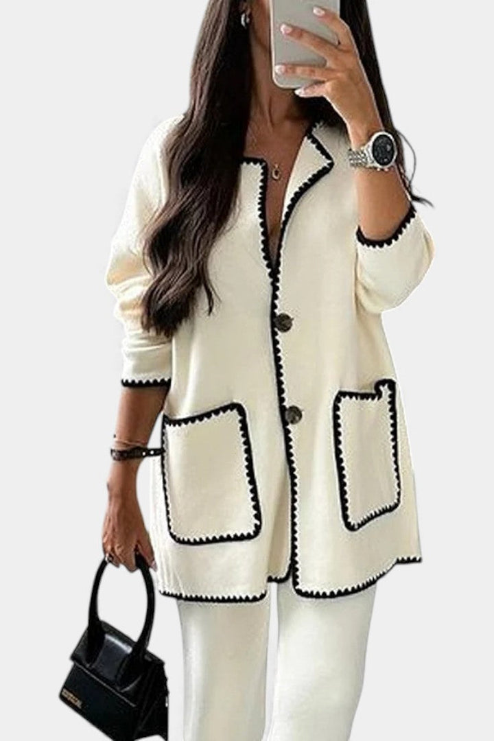 Xandra Two-Piece Ensemble: Trimmed Jacket and Casual Pants Set