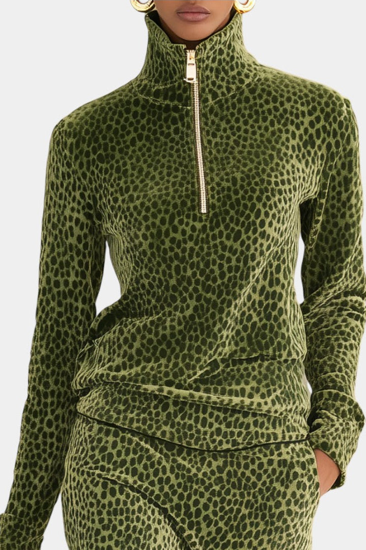 Avdotya Vintage Leopard Print High Collar Ensemble