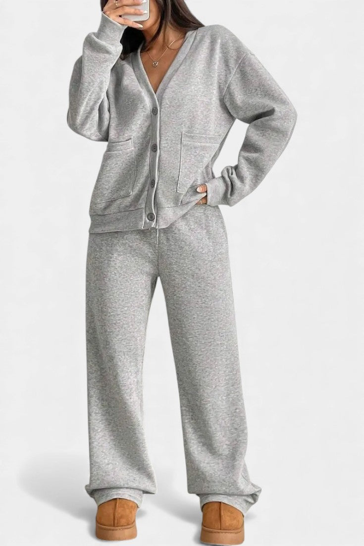 Vellina Relaxed Cardigan Jacket & Wide-Leg Pants Set