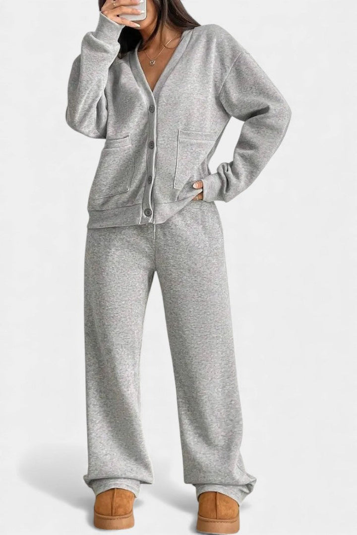Vellina Relaxed Cardigan Jacket & Wide-Leg Pants Set