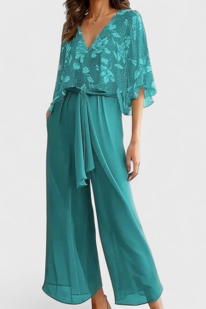 Claribel V-Neck Top and Wide Leg Pants Set